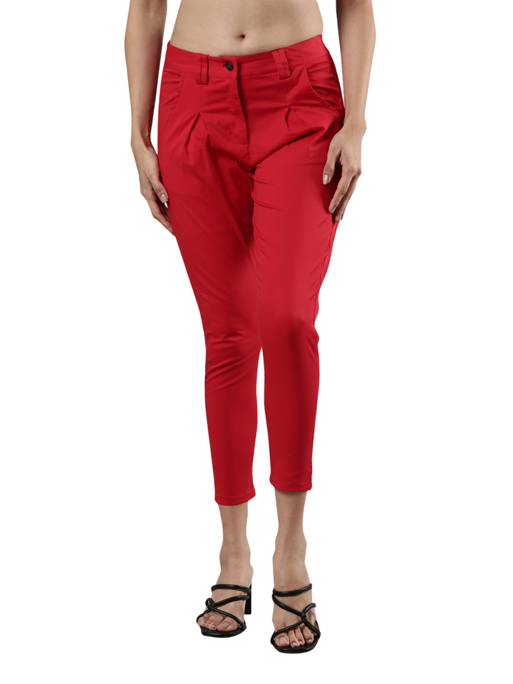 Women's Dart Pants, Cotton Fabric with Zip Button Closure and Pockets