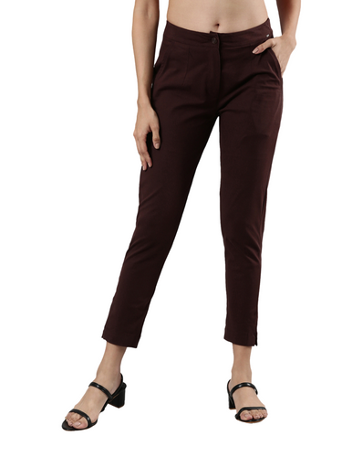 Women's Smart Pants, Cotton Fabric with Zip Button Closure and Pockets Dark Fantasy
