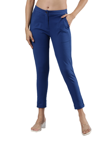 Women's Smart Pants, Cotton Fabric with Zip Button Closure and Pockets Bright Cobalt