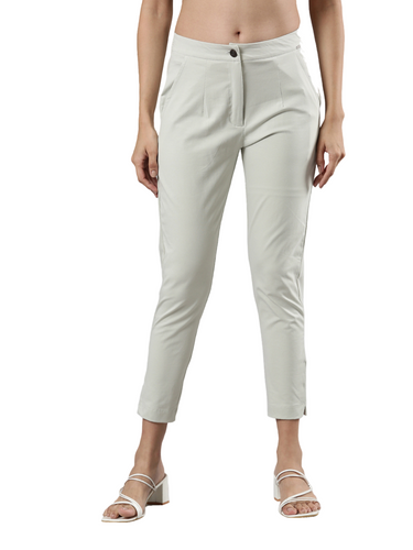 Women's Smart Pants, Cotton Fabric with Zip Button Closure and Pockets