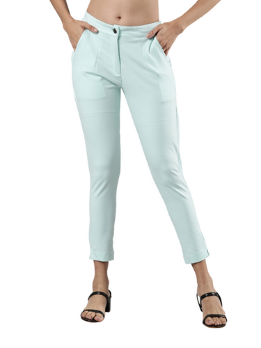 Women's Smart Pants, Cotton Fabric with Zip Button Closure and Pockets Aqua