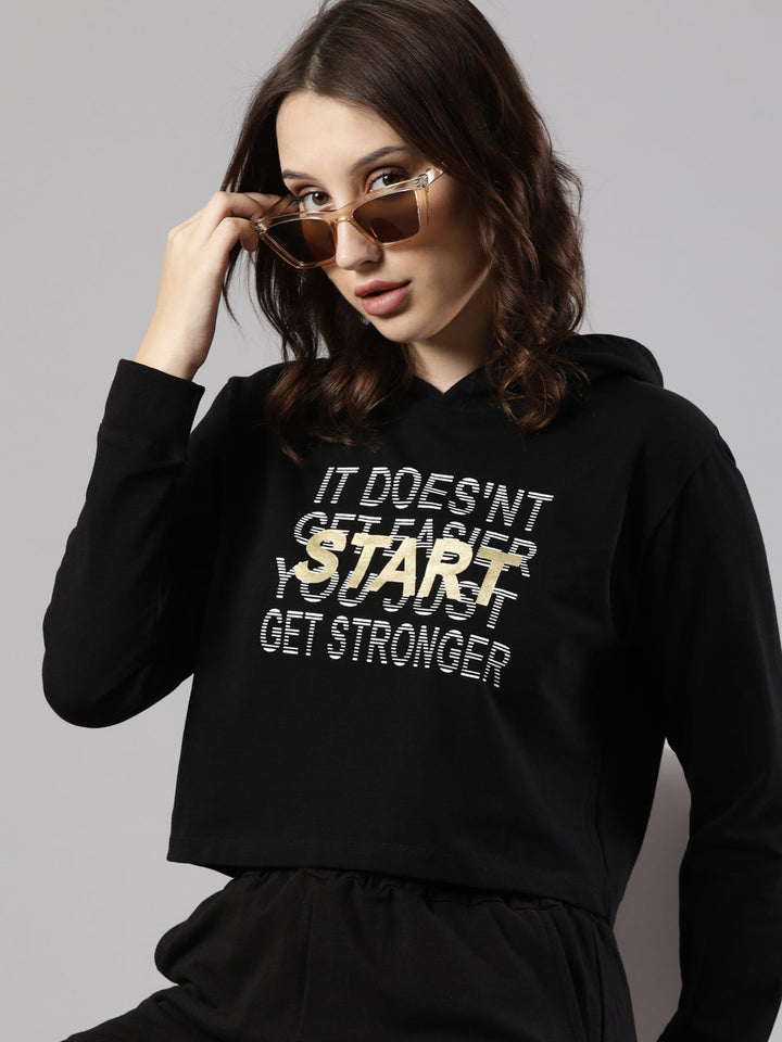 Crop Hoodie and Long Pants Set, Cotton Fabric with Drawstring Waist|Airport Look
