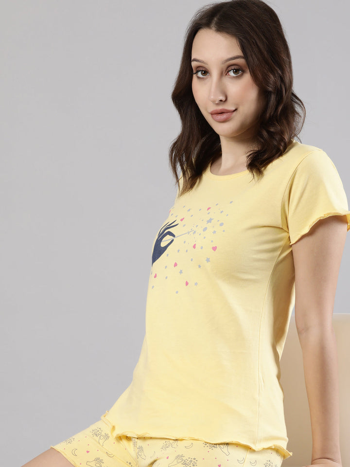 Women's Half Sleeve Top and Short Bottom Set | Soft Cotton, Drawstring Waistband, 1 Pocket