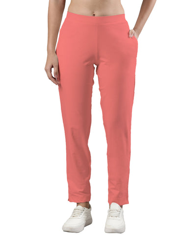 Women's Trouleg, Cotton Fabric with Elastic Waistband and Zip Pockets Coral