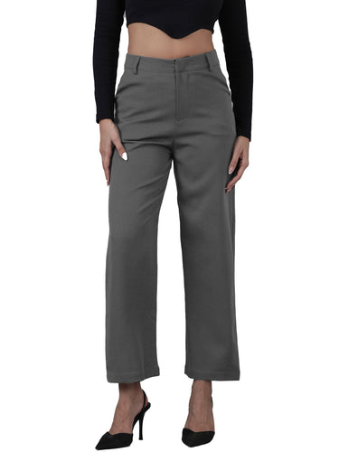 Femmora Women’s High-Rise Straight Fit Trousers with 2 Side Pockets | Stretch Formal Bottoms in Polyester Blend | Lightweight Workwear Pants |Dark Grey|Pack of 1