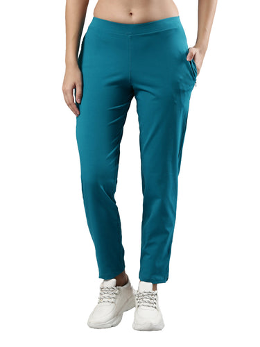 Women's Trouleg, Cotton Fabric with Elastic Waistband and Zip Pockets Sea Green