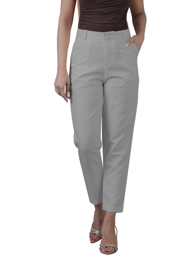 Femmora Women’s High-Rise Narrow Fit Trousers with 2 Side Pockets | Slim Formal Work Pants for Office & Business Wear |Premium Polyester Fabric Bottoms |Light Grey|Pack of 1