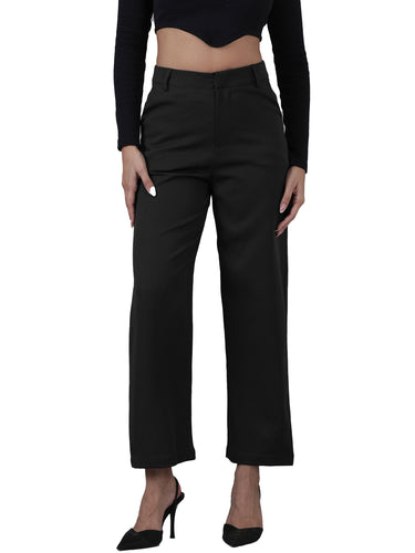 Femmora Women’s High-Rise Straight Fit Trousers with 2 Side Pockets | Stretch Formal Bottoms in Polyester Blend | Lightweight Workwear Pants | Black |Pack of 1