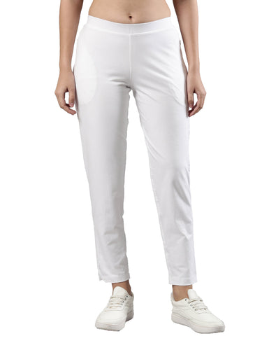 Women's Trouleg, Cotton Fabric with Elastic Waistband and Zip Pockets White