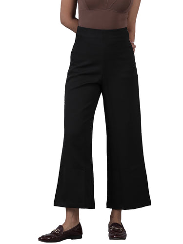 Femmora Women’s High-Rise Flare Trousers with Invisible Belt & Side Zipper | Stretch Formal Bottoms in Polyester Blend | Lightweight Workwear Pants | Black |Pack of 1