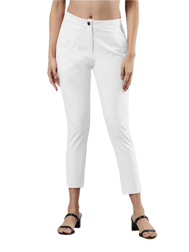 Women's Smart Pants, Cotton Fabric with Zip Button Closure and Pockets Off White