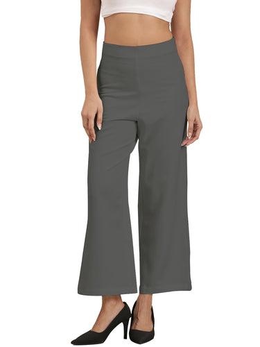 Femmora Women’s High-Rise Flare Trousers with Invisible Belt & Side Zipper | Stretch Formal Bottoms in Polyester Blend | Lightweight Workwear Pants |Dark Grey |Pack of 1