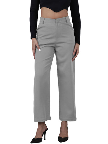 Femmora Women’s High-Rise Straight Fit Trousers with 2 Side Pockets | Stretch Formal Bottoms in Polyester Blend | Lightweight Workwear Pants |Light Grey|Pack of 1