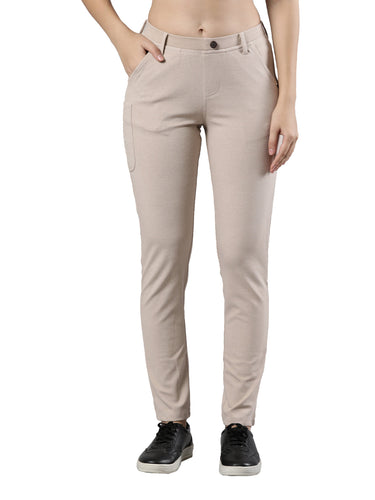 Women's Jeggings, Poly Cotton with Elastic Waistband and Patch Pocket Beige