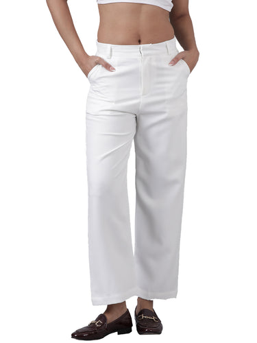 Femmora Women’s High-Rise Straight Fit Trousers with 2 Side Pockets | Stretch Formal Bottoms in Polyester Blend | Lightweight Workwear Pants |White|Pack of 1