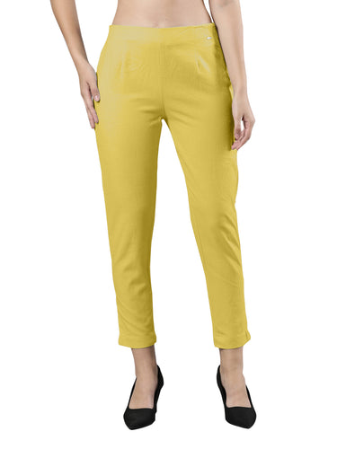 Straight Pant | Breathable Cotton, Side Zip and Button Yellow