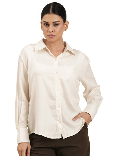Femmora Women’s  Shirt in Soft Bsy Satin-Viscose | Regular Fit Full Sleeve Button-Up Shirt with Rounded Hem | Casual & Office Wear | Off.White |Pack of 1