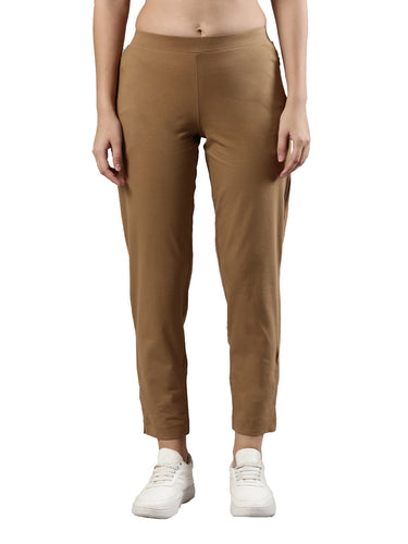Women's Trouleg, Cotton Fabric with Elastic Waistband and Zip Pockets Camel