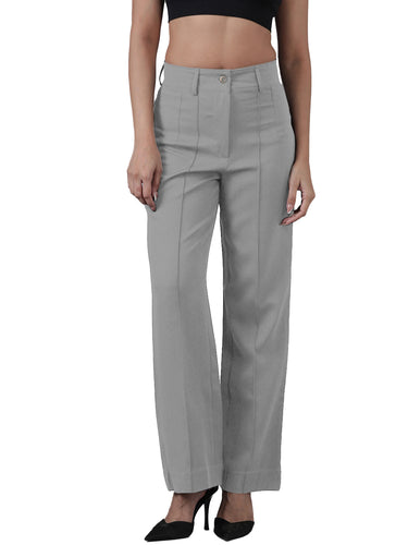 Femmora Women’s High-Rise Straight Fit Trousers with Front Pintuck Detail,Lightweight Workwear Bottoms | Light Grey|Pack of 1