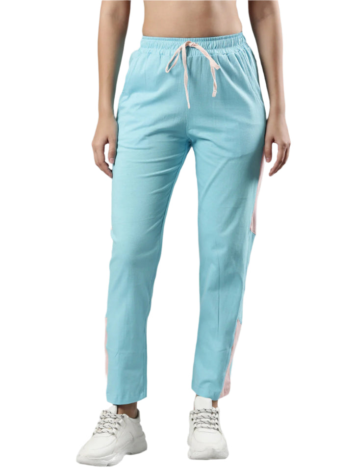 Women's Solid Track Pants, Cotton Fabric with Drawstring Waistband