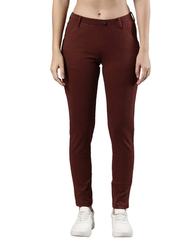 Women's Jeggings, Poly Cotton with Elastic Waistband and Patch Pocket Brown