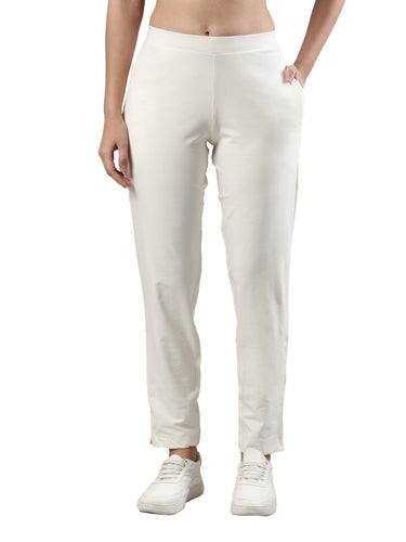 Women's Trouleg, Cotton Fabric with Elastic Waistband and Zip Pockets Off White