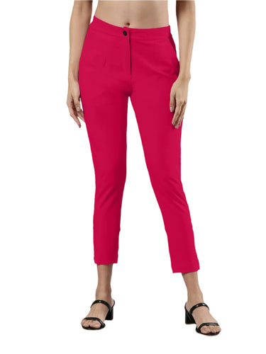 Women's Smart Pants, Cotton Fabric with Zip Button Closure and Pockets Fuschia