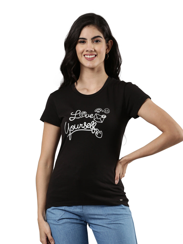 Printed Round Neck T-shirt, Cotton Fabric for Women|Half Sleeves