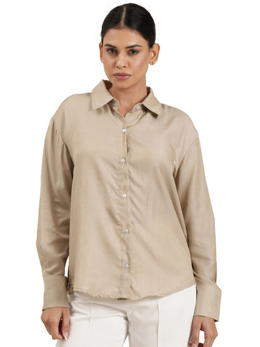 Femmora Women’s  Shirt in Soft Bsy Satin-Viscose | Regular Fit Full Sleeve Button-Up Shirt with Rounded Hem | Casual & Office Wear | Moca Brown |Pack of 1