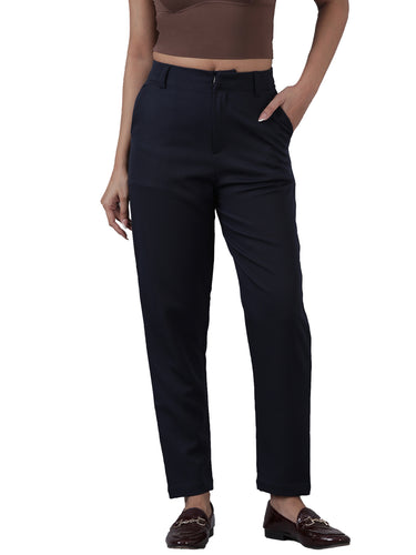Femmora Women’s High-Rise Narrow Fit Trousers with 2 Side Pockets | Slim Formal Work Pants for Office & Business Wear |Premium Polyester Fabric Bottoms | Navy |Pack of 1