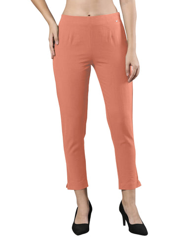 Straight Pant | Breathable Cotton, Side Zip and Button Peach
