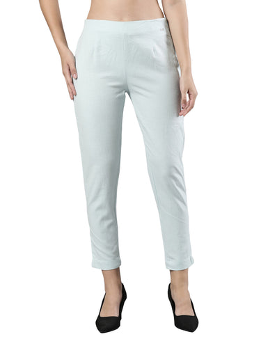 Straight Pant | Breathable Cotton, Side Zip and Button Pastel Blue