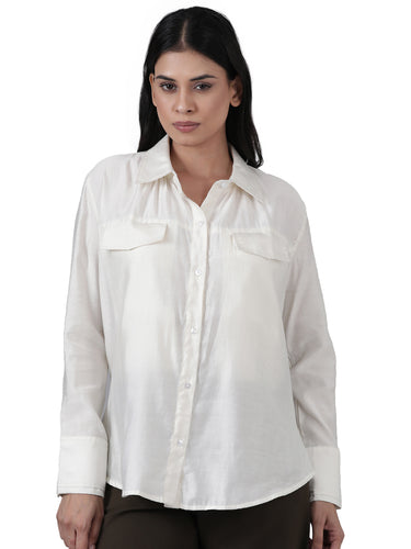 Femmora Women’s Solid Full Sleeve  Shirt | Lightweight 80% Viscose 20% Polyester  with Turn-Down Collar, Rounded Hem & Button-Up Front | Casual & Office Wear | White|Pack of 1