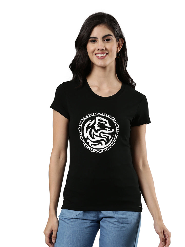 Printed Round Neck T-shirt, Cotton Fabric for Women|Half Sleeves