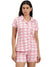 Femmora Women’s Cotton Checked Nightwear Set | 2-Piece Co-Ord with Notched Collar Shirt & Drawstring Shorts | Soft Breathable Fabric | Comfortable Lounge & Sleepwear |  Pink Check |Set of 1
