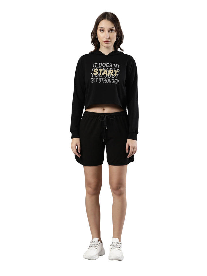 Crop Hoodie and Shorts Set, Cotton Fabric with Drawstring Waist|Airport Look
