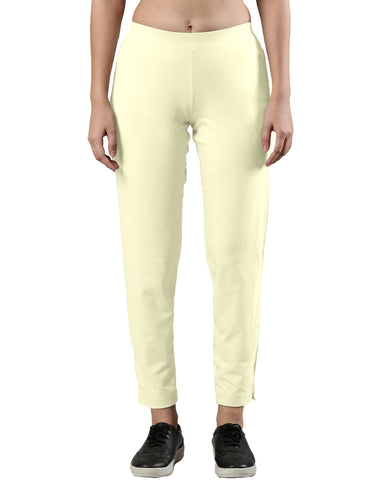 Women's Trouleg, Cotton Fabric with Elastic Waistband and Zip Pockets Cream