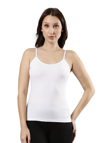 Women's Cotton Camisole with Adjustable Straps, Waist-Length Off White