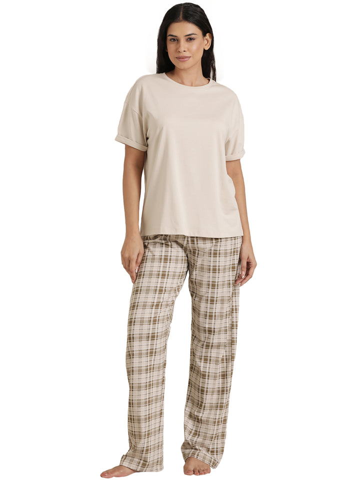 Femmora Women’s Cotton Nightwear Set | 2-Piece Co-Ord with Round Neck Tshirt & Full-Length Flannel Pyjama | Soft Breathable 100% Cotton Fabric | Comfortable Lounge & Sleepwear  | Set of 1