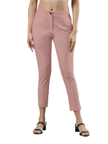 Women's Smart Pants, Cotton Fabric with Zip Button Closure and Pockets Dusty Rose