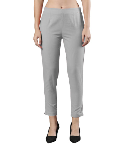 Straight Pant | Breathable Cotton, Side Zip and Button Light Grey