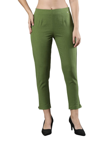 Straight Pant | Breathable Cotton, Side Zip and Button Green