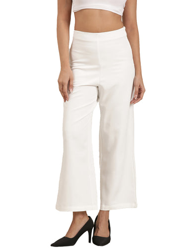 Femmora Women’s High-Rise Flare Trousers with Invisible Belt & Side Zipper | Stretch Formal Bottoms in Polyester Blend | Lightweight Workwear Pants | White |Pack of 1