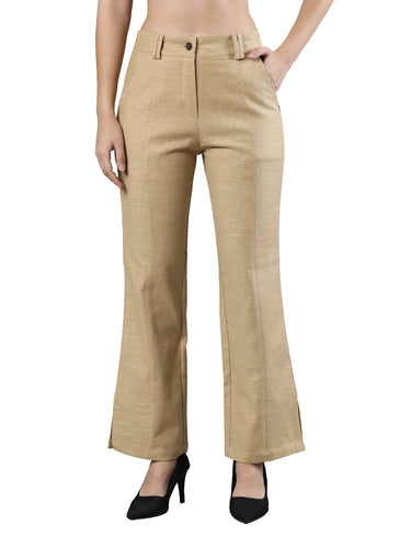 Women's Pants, Cotton Fabric with Zip Button Closure and Side Slit