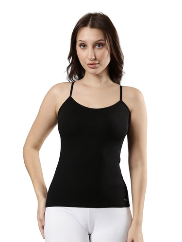 Women's Cotton Camisole with Adjustable Straps, Waist-Length Black