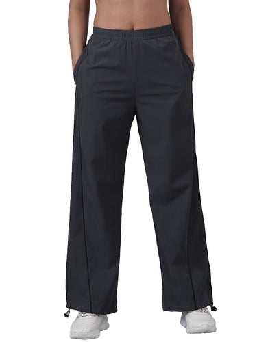 Femmora Women’s Wide Leg Track Pants | High Waisted Casual Lounge Trousers with Piping Detail, Smocked Waist & Adjustable Hem | Stretch Polyester Spandex Bottoms with Pockets | Grey |Pack of 1