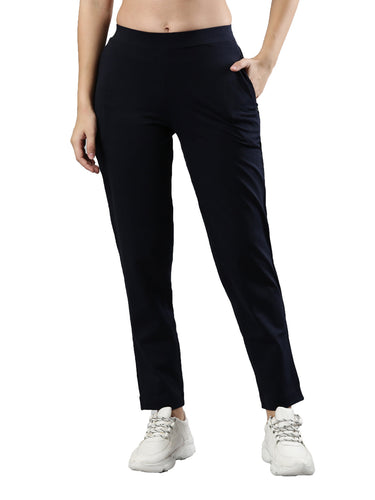 Women's Trouleg, Cotton Fabric with Elastic Waistband and Zip Pockets Navy Blue