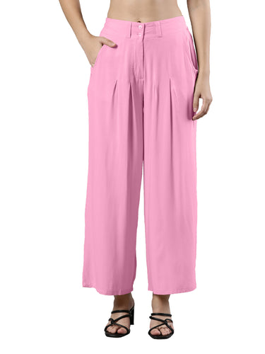 Flared Palazzo | Lightweight Rayon, Front Zip and Button, 2 Pockets