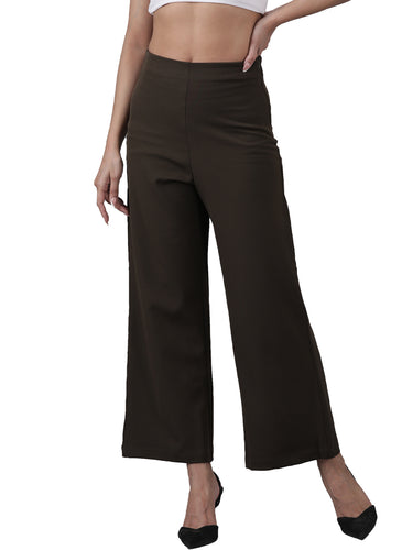 Femmora Women’s High-Rise Flare Trousers with Invisible Belt & Side Zipper | Stretch Formal Bottoms in Polyester Blend | Lightweight Workwear Pants |Olive |Pack of 1