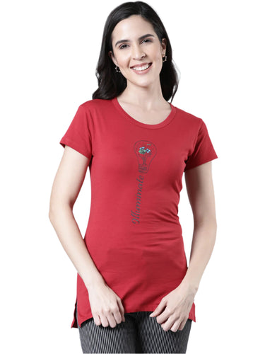 Printed Round Neck T-shirt, Cotton Fabric for Women|Half Sleeves